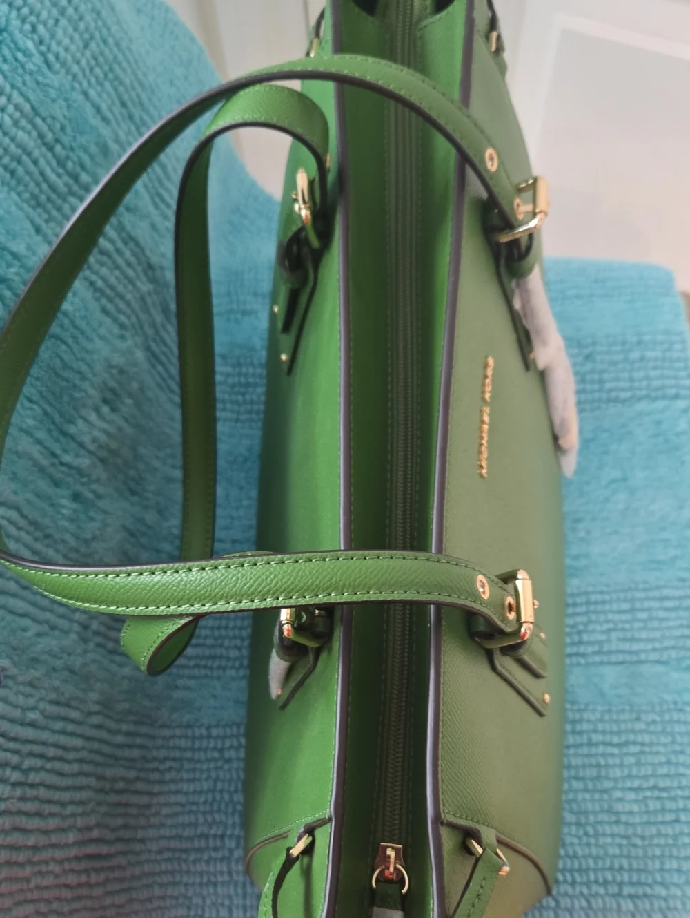 Michael Kors Green Saffiano Tote with Gold Logo Charm